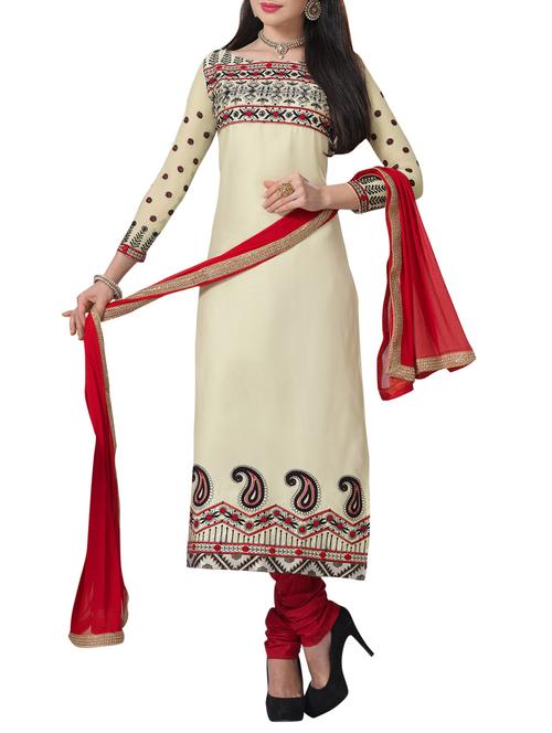 off-white and red coloured embroidered suit set - 1319344 - Very Small Image - 1