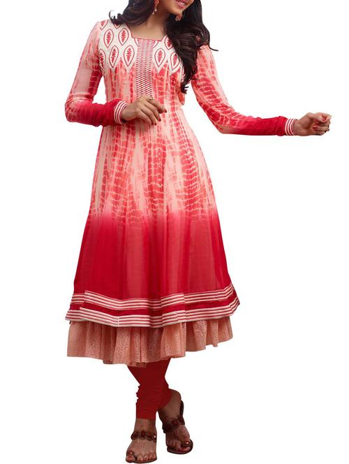 white and red coloured embroidered anarkali suit set - 1319349 - Very Small Image - 1