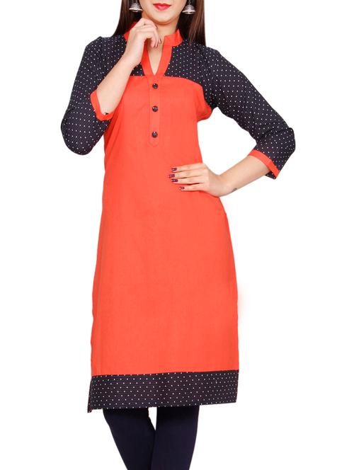 orange cotton straight kurta - 13193495 - Very Small Image - 1