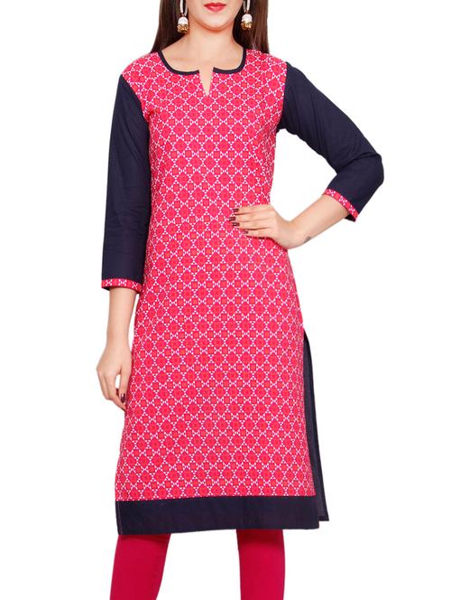 pink cotton straight kurta - 13193502 - Very Small Image - 1