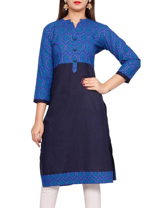 blue cotton straight kurta - 13193505 - Very Small Image - 1