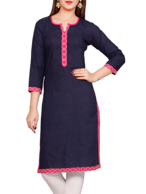 blue cotton straight kurta - 13193506 - Very Small Image - 1