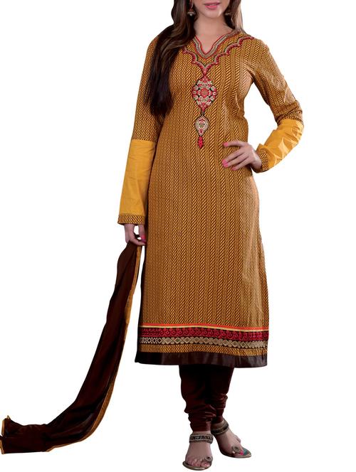 yellow and brown coloured embroidered suit set - 1319366 - Very Small Image - 1