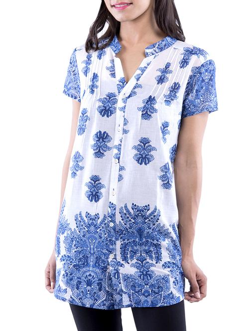 mandarin neck pin tuck detail shirt - 13193985 - Very Small Image - 1