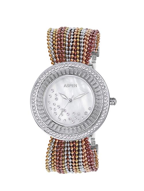 aspen mesmerize silver plated white round dial metal analog watch for ladies ap1851a - 13194437 - Very Small Image - 1