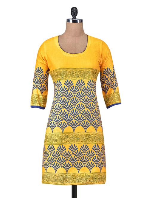 yellow cotton printed kurta - 1320081 - Very Small Image - 1