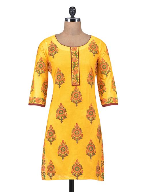 yellow cotton printed kurti - 1320083 - Very Small Image - 1