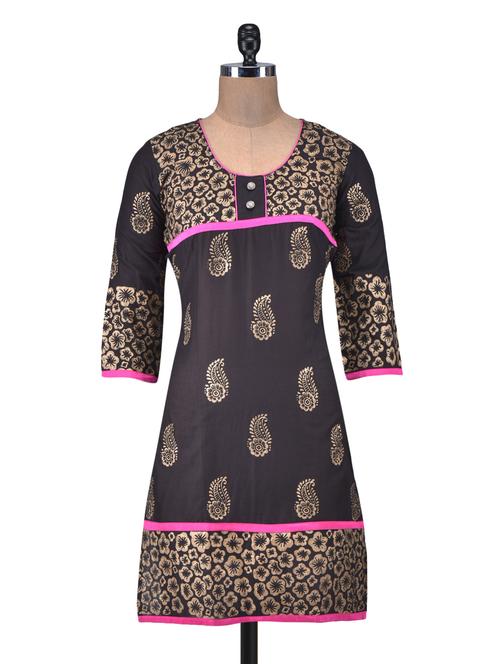 black cotton printed kurti - 1320092 - Very Small Image - 1