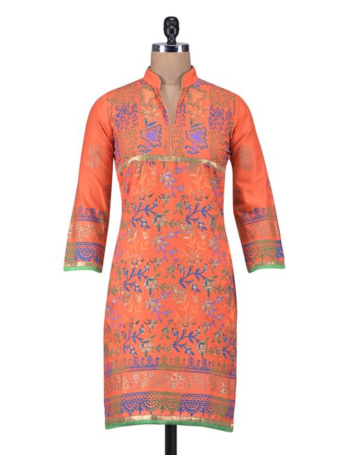 orange cotton printed kurti - 1320099 - Very Small Image - 1