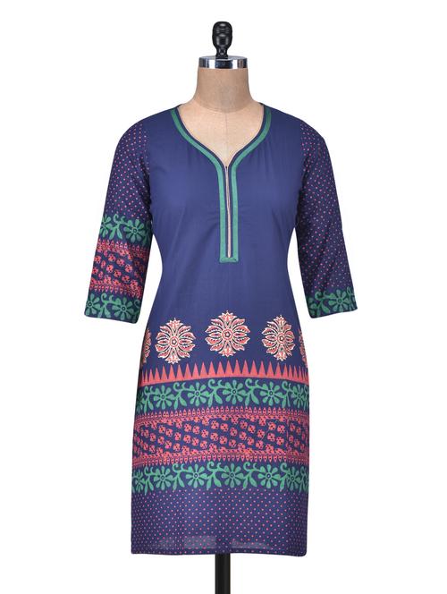 blue cotton printed kurti - 1320104 - Very Small Image - 1