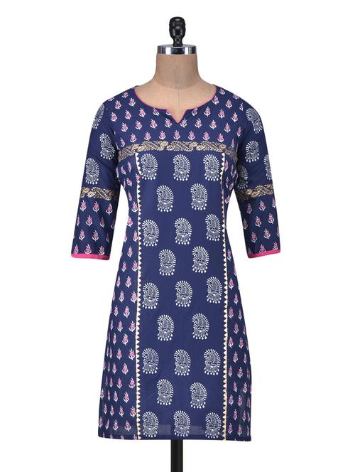 blue cotton printed kurta - 1320105 - Very Small Image - 1