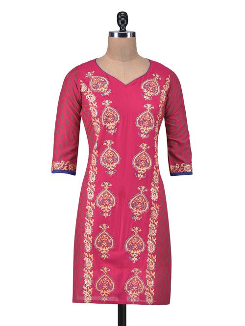 pink cotton printed kurti - 1320117 - Very Small Image - 1