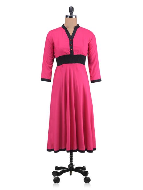pink rayon plain kurti - 1320554 - Very Small Image - 1