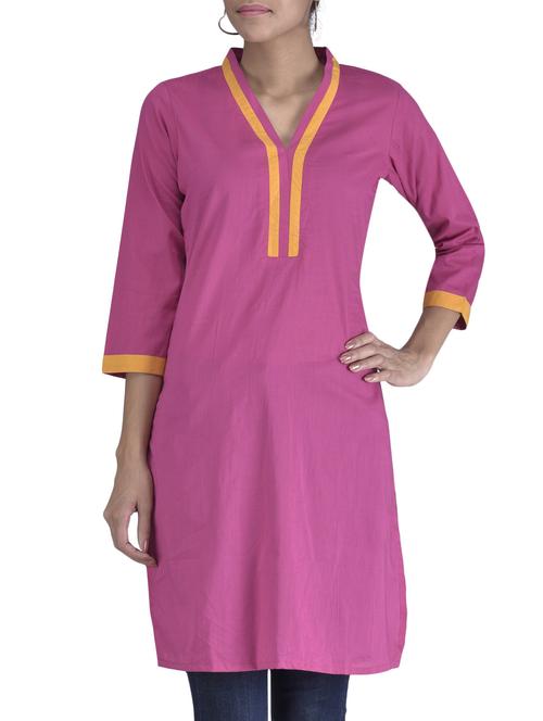 purple cotton plain kurti - 1320587 - Very Small Image - 1