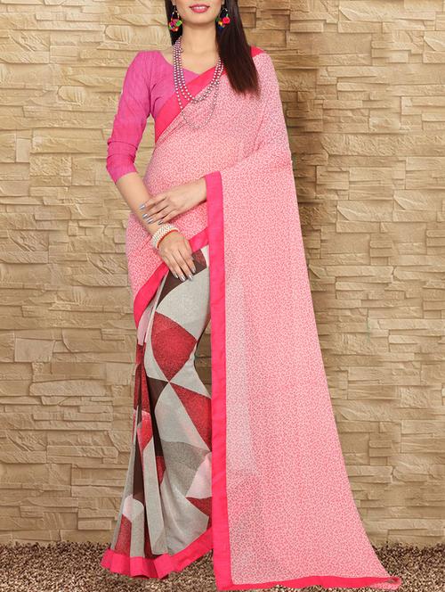 pink georgette printed saree - 13207592 - Very Small Image - 1