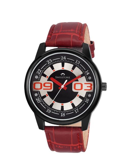 swisstone ftrek049 red leather strap analog wrist watch for men/boys - 13210619 - Very Small Image - 1