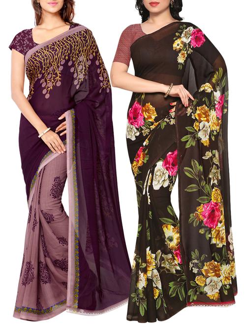 multi colored faux georgette printed combos saree - 13213705 - Very Small Image - 1