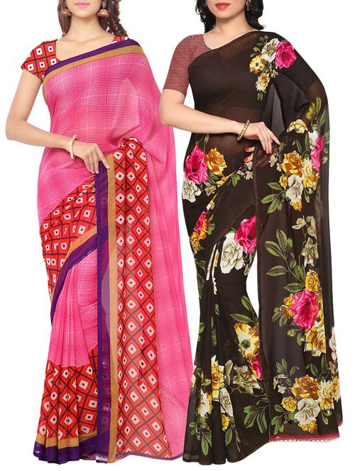 multi colored faux georgette printed combos saree with blouse - 13213709 - Very Small Image - 1