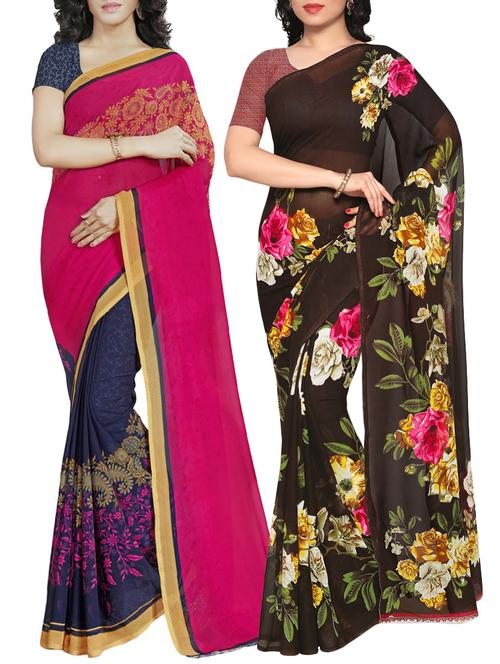 multi colored faux georgette printed combos saree - 13213711 - Very Small Image - 1