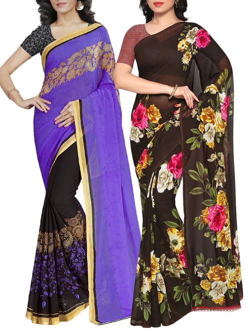 multi colored faux georgette printed combos saree with blouse - 13213714 - Very Small Image - 1