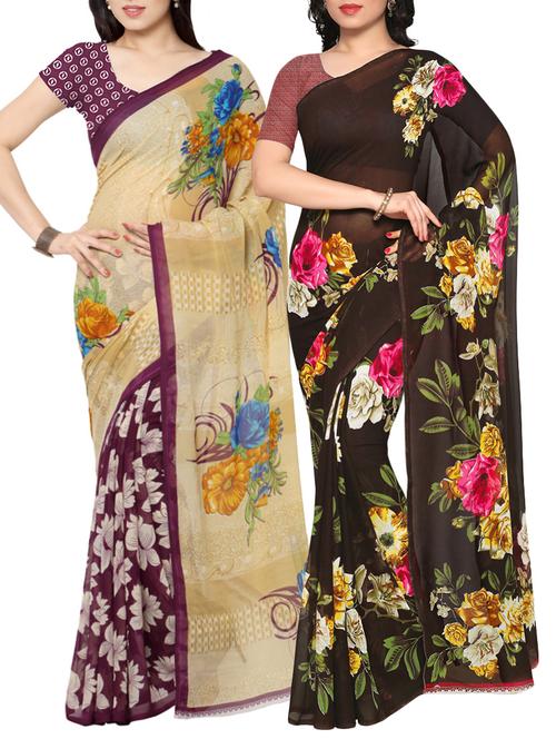 multi colored faux georgette printed combos saree with blouse - 13213722 - Very Small Image - 1