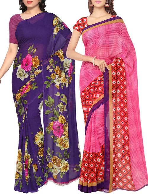 multi colored faux georgette printed combos saree with blouse - 13213754 - Very Small Image - 1