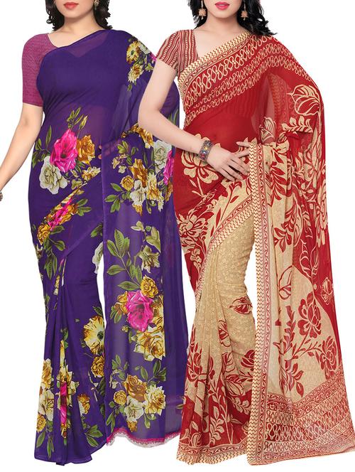 multi colored faux georgette printed combos saree with blouse - 13213764 - Very Small Image - 1