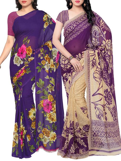 multi colored faux georgette printed combos saree with blouse - 13213765 - Very Small Image - 1
