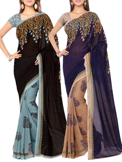 multi colored faux georgette printed combos saree with blouse - 13213770 - Very Small Image - 1