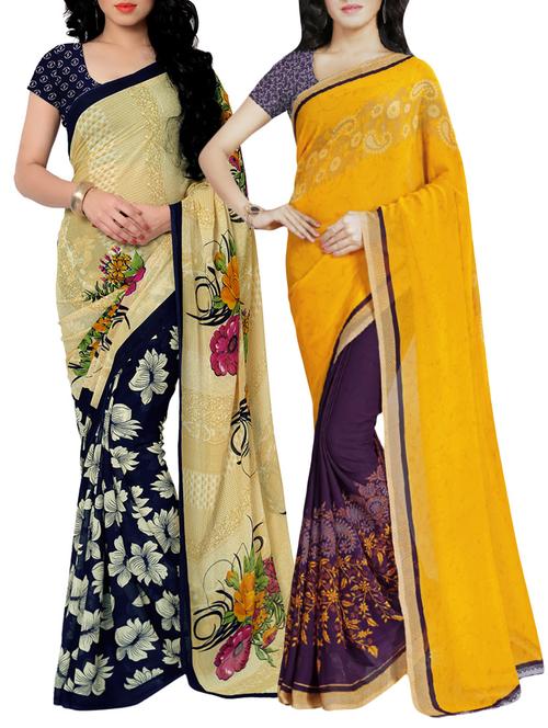 multi colored faux georgette printed combos saree with blouse - 13213787 - Very Small Image - 1
