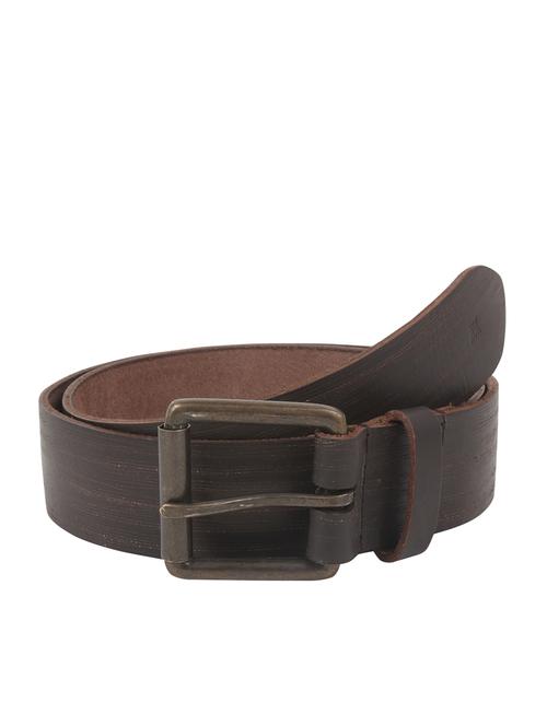 textured deep brown rugged leather belt - 13213968 - Very Small Image - 1