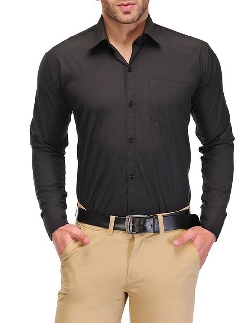 solid black cotton blend formal shirt - 13216093 - Very Small Image - 1