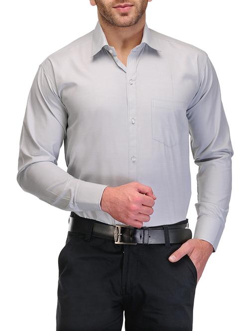 solid grey cotton blend formal shirt - 13216098 - Very Small Image - 1