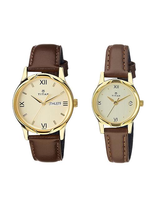 titan analog gold dial pair watch - ne15802490yl05 - 13216933 - Very Small Image - 1