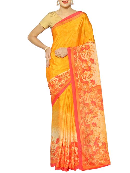 orange printed saree with blouse - 13217179 - Very Small Image - 1