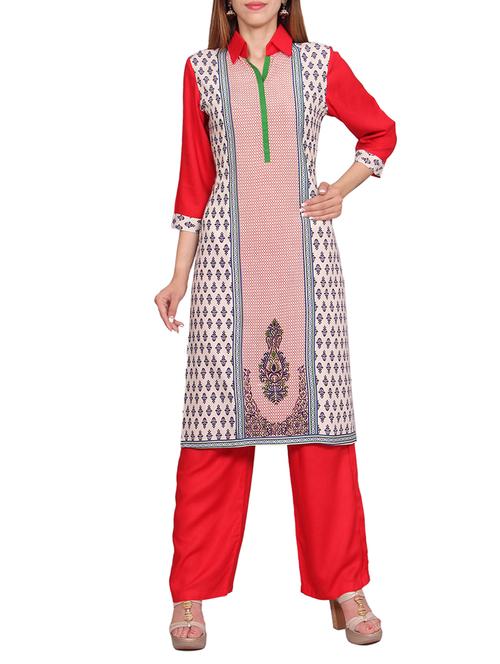 cream rayon printed straight kurta - 13224484 - Very Small Image - 1