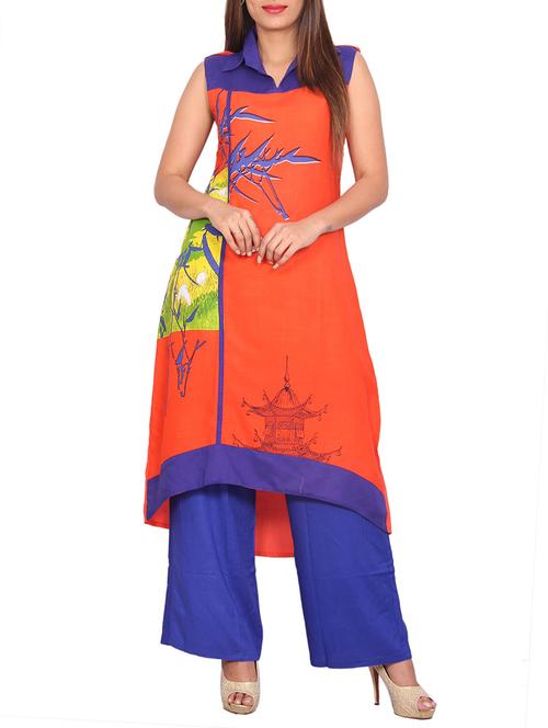 orange rayon straight kurta - 13225008 - Very Small Image - 1