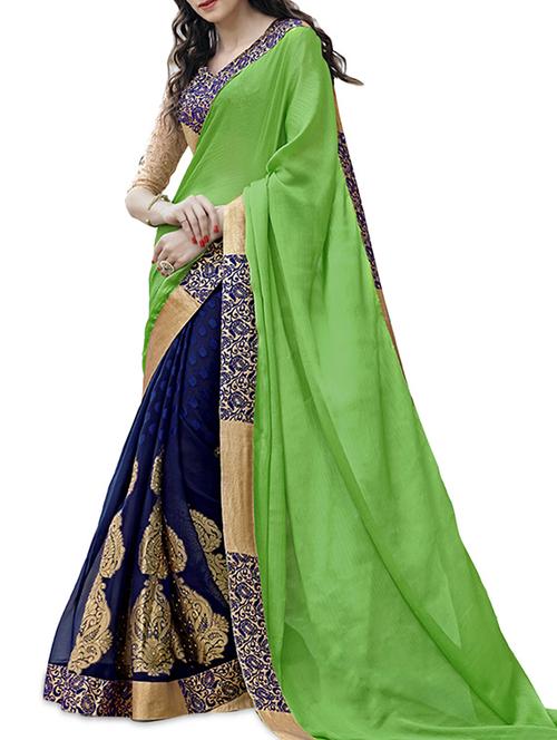 green and blue chiffon embroidered saree - 1322690 - Very Small Image - 1