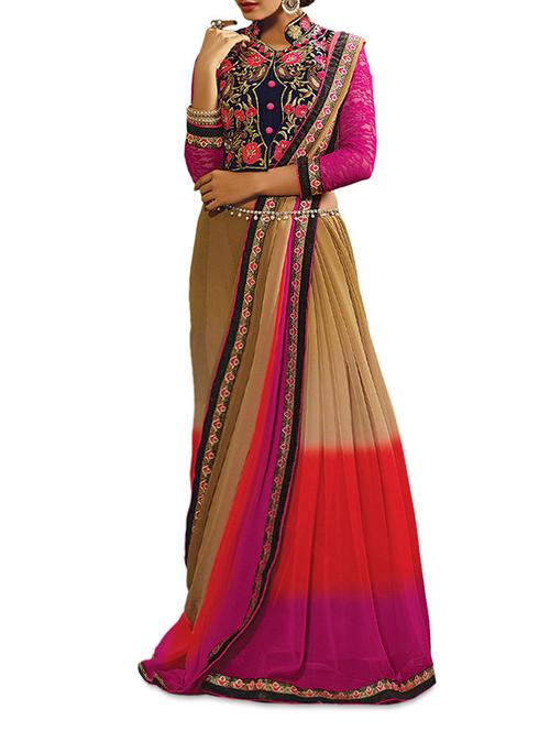 multicoloured georgette embroidered saree - 1322701 - Very Small Image - 1