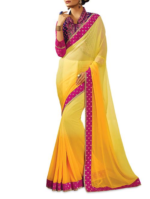 yellow georgette embroidered saree - 1322712 - Very Small Image - 1