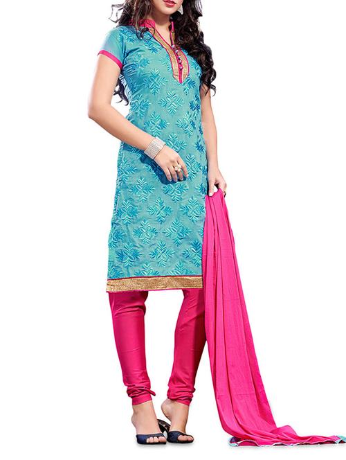 sky blue chanderi embroidered unstitched suit set - 1322722 - Very Small Image - 1