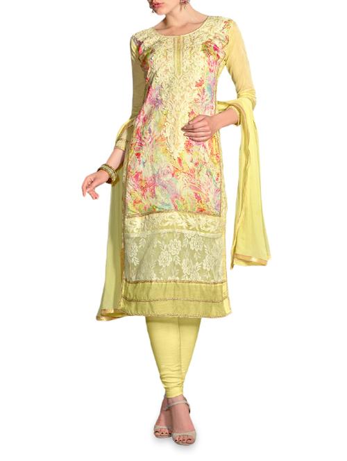 yellow chanderi embroidered unstitched suit set - 1322743 - Very Small Image - 1