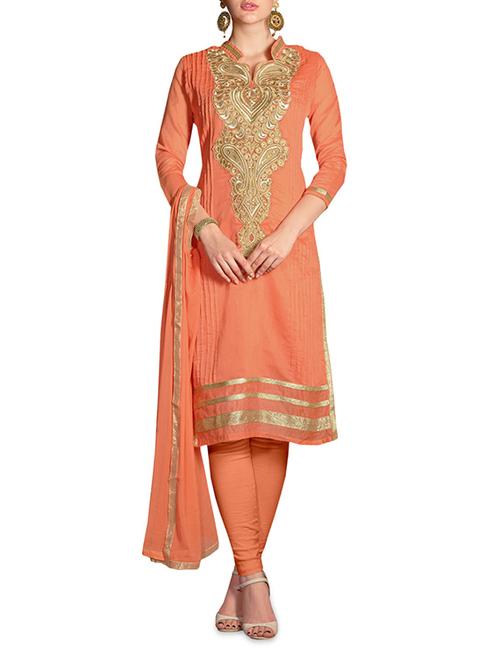 orange chanderi embroidered unstitched suit set - 1322745 - Very Small Image - 1