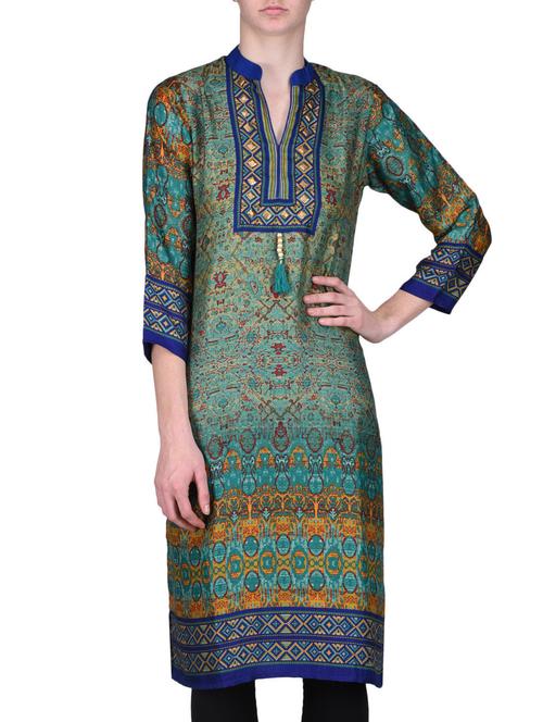 green silk blend printed kurti - 1323024 - Very Small Image - 1