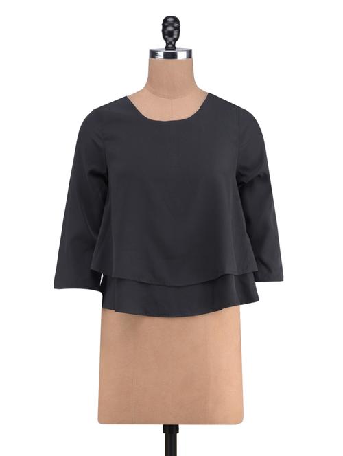 solid black layered poly crepe top - 1323048 - Very Small Image - 1