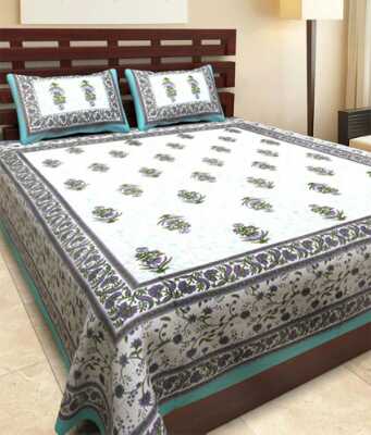 cotton jaipuri king size double bedsheet with two pillow cover. - 1323201 - Very Small Image - 1
