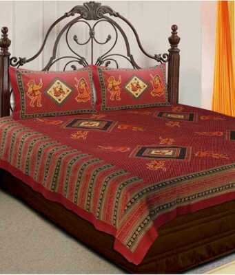 cotton jaipuri king size double bedsheet with two pillow cover. - 1323231 - Very Small Image - 1