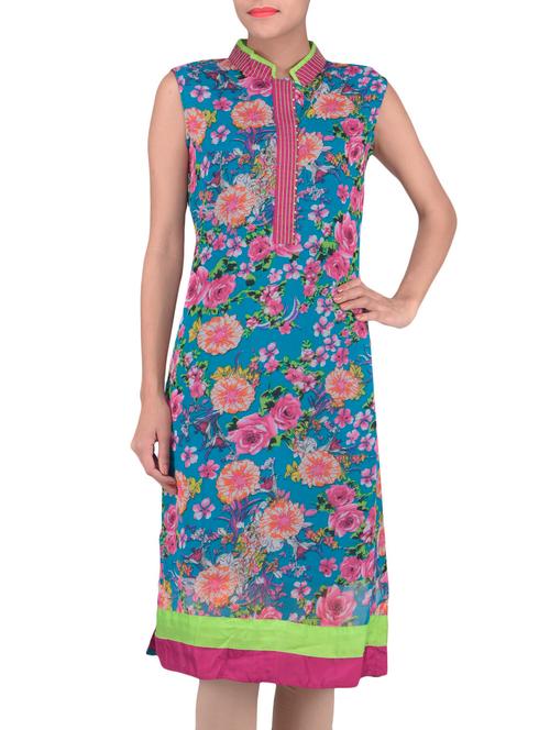 blue printed georgette kurti - 1323871 - Very Small Image - 1