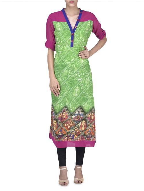 green and pink georgette printed kurti - 1323905 - Very Small Image - 1