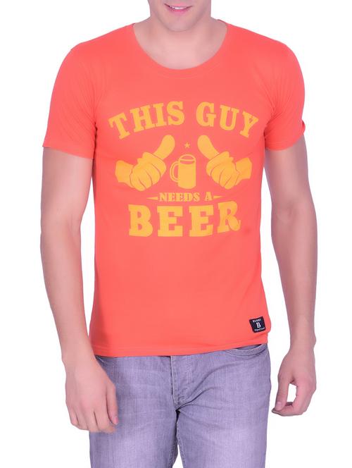 orange cotton chest print t-shirt - 13240752 - Very Small Image - 1